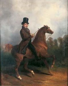 Portrait D'un Homme Au Frac Brun Sur Son Cheval Alezan
