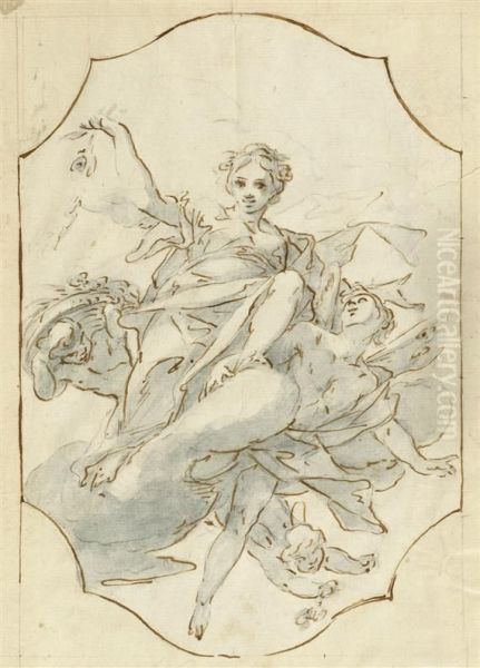 Sibyl And Putti Floating On Clouds - view 1
