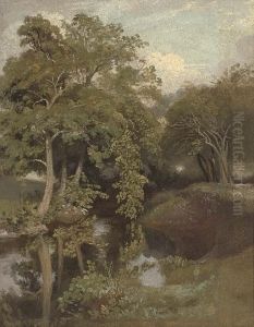 A Wooded River Landscape by Lionel Constable