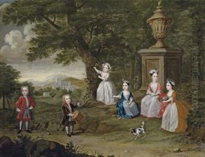 Group Portrait Of Children, Possibly The Children Of Don Francisco Lopes Suasso, In A Garden Landscape With A Pet Dog
