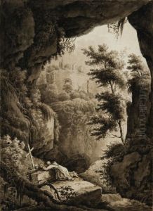 Moine En Priere Dans Une Grotte by Jean Antoine Constantin D'Aix
