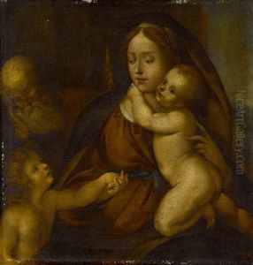 Madonna Mit Kind Und Johannesknaben, Hl. Josef Schlafend Im Hintergrund by Dei Bernardino Conti