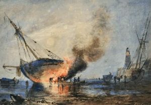 Breaming The Vessel At Night by Ebenezer Wake Cook