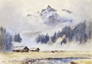 Alpine View With Mist Clearing by Herbert Moxon Cook