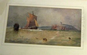 Fishing Vessels At Sea With Cliffs by Samuel Cook Of Plymouth