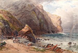 Figures On A Rocky Shore, With Rainbow Out Tosea