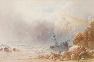 Coastal Inlet With Beached Fishing Boat, Isle Of Wight by William Cook Of Plymouth