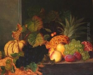 Impressive Still Life Of A Pineapple And Other Fruits Displayed On A Ledge.