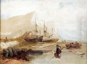 Coastal Scene With Figures And Fishing Boats by Edward William Cooke