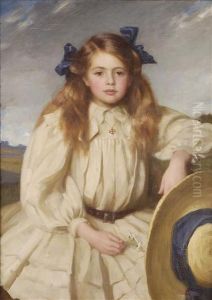 Portrait Of Lilian Norris, Daughter Of Herbert Norris, Costume Designer, And Later Wife Of John Everett Three Quarter Length Seated, A Landscape Beyond