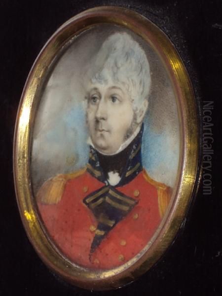 A Portrait Miniature Of An Officer, Wearingscarlet Dress Uniform Jacket With Gold Epaulettes - view 1