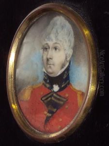 A Portrait Miniature Of An Officer, Wearingscarlet Dress Uniform Jacket With Gold Epaulettes