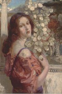 A Young Beauty Holding Honesty by May Louise Greville Cooksey