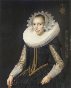 Portrait Of A Young Lady, Half Length, Wearing A Black Dress And An Elaborate Ruff And Headress