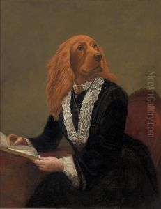 An Anthropomorphic Red Setter, Seated In A Black Dress With Lacecollar And Cuffs by Cassius Marcellus Coolidge