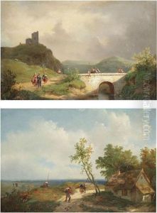 Polder Landscape With Figures In The Field And On A Country Road by Celestine Coomans