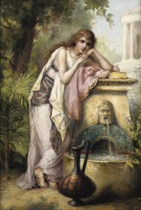 A Young Beauty By A Fountain by Diana Coomans