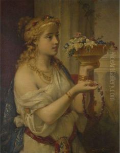 Young Girl With Flowers by Pierre Oliver Joseph Coomans
