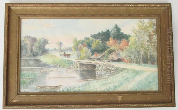 Fall Landscape With Man In A Horse-drawn Carriage Crossing A Bridge - view 1