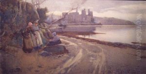 Old Ladies On A Beach Near A Castle, Possibly Caernarvon Old Ladies On A Beach Near A Castle, Possibly Caernarvon