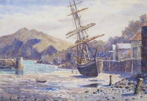 A Boat In A Harbour At Low Tide, Possibly Devon by Hubert Coop