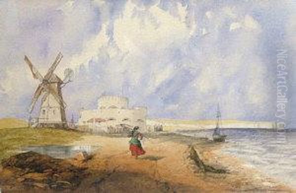Coastal View With A Windmill And Fortifications - view 1