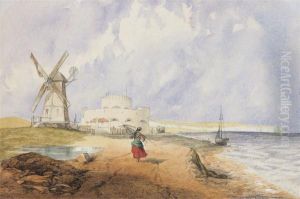 Coastal Scene With Martello Tower And Windmill by Hubert Coop