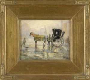 Street Scene With A Carriage And Figures by Colin Campbell Cooper