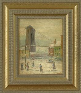 Winter Street Scene With A View Of A Bridge