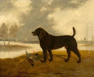 Portrait Of A Water Spaniel With Dead Mallardbefore A Broadland Landscape by Edwin, Archt. Cooper