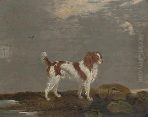 A Liver And White Spaniel In A Landscape by Edwin, Archt. Cooper