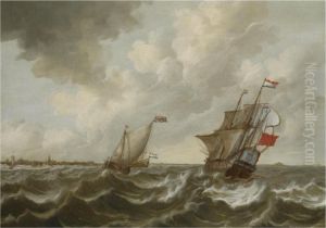 Dutch Shipping In Stormy Waters, Off The Coast Of Middelburg,with A View Of Vlissingen And The Fort Rammekens In Thedistance by Pieter Jansz. Coopse