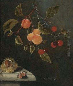 Still Life With A Butterfly, Apricots, Cherries, And Achestnut by Adriaen Coorte