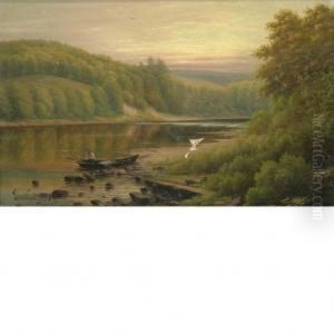 Boater On A Lake In A Landscape