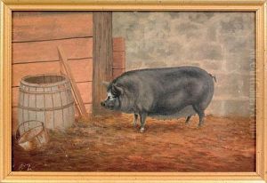 Barn Scene Of A Pig And Barrel by George Cope