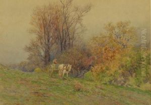 Fall Landscape With Man Plowing. Fall Landscape With Man Plowing.