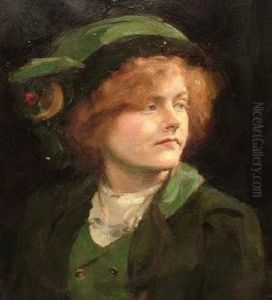 1949 Exh 1894-1937- Portrait Of A Lady Quarter-length In A Green Coat And Hat Turned To The Right