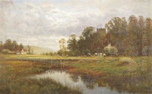 Hay Gatherers In A Meadow By A Church And A Farm by C. Law Coppard