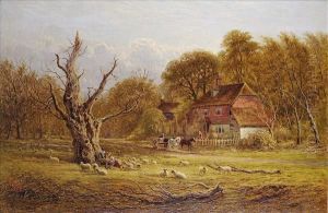 Sheep Andfigures Beneath A Dead Treee In A Landscape by C. Law Coppard