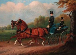 A Coach And Two In Hyde Park With The Monument Of The Duke Ofwellington Beyond