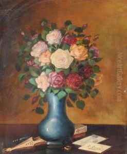Vaso Di Rose Con Ventaglio, 
Anello E Biglietti