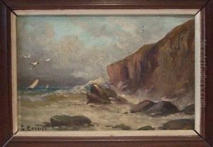 Falaises Sur La Cote Normande Huile Sur Carton Signee En Bas A Gauche by Gaston Corbier