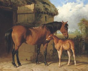 A Mare And Foal by Alfred Corbould