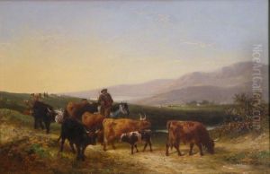Cattle Drovers In The Highlands by Aster R.C. Corbould