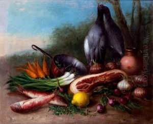 "bodegon Con Peces, Jarmon, Aves, Limon Y Puerros". by Jose Maria Corchon