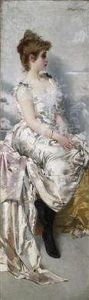 Young Lady In White Dress With Flowers by Vittorio Matteo Corcos