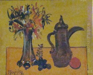 Nature Morte Au Bouquet De Fleurs Et A La Cafetiere