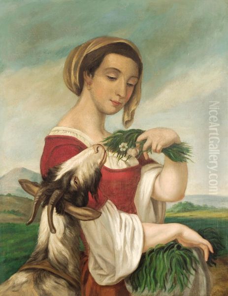 Portrait Of A Woman With A Goat - view 1