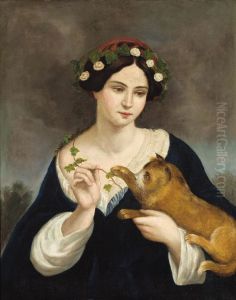 Portrait Of A Woman With A Cat And Ivy