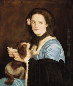 Portrait Of A Woman With A Letter And Dog by Juan Cordero